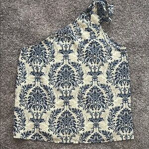 One-Shoulder Blue and Cream Top